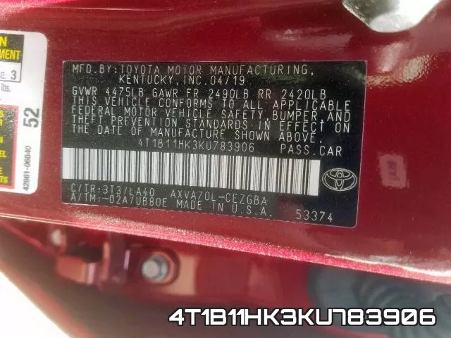 4T1B11HK3KU783906 фото 2
