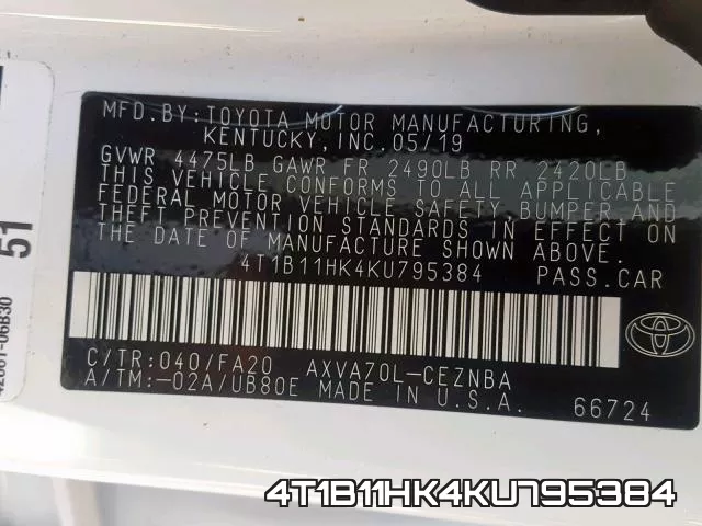 4T1B11HK4KU795384 фото 2