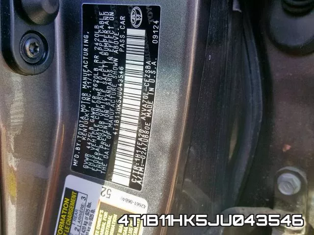 4T1B11HK5JU043546 фото 2