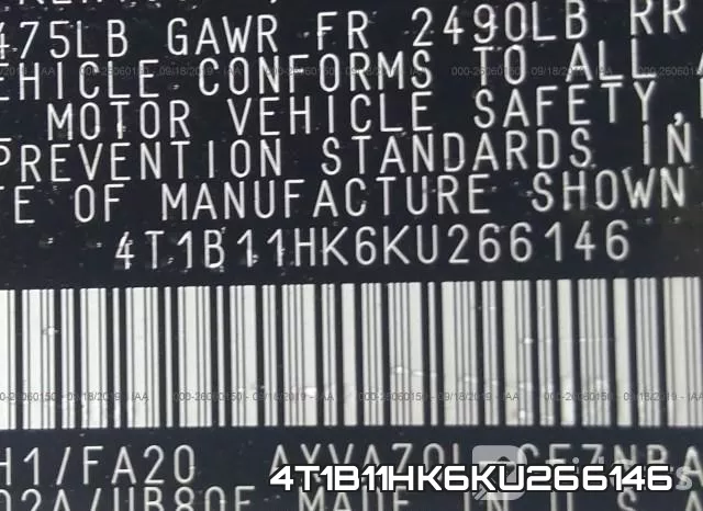 4T1B11HK6KU266146 фото 10