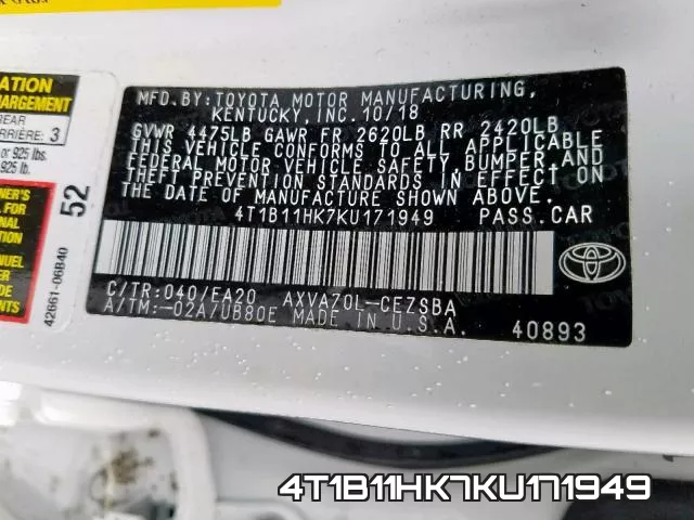 4T1B11HK7KU171949 фото 2