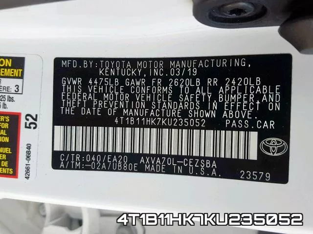 4T1B11HK7KU235052 фото 2