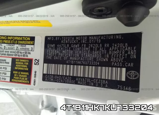 4T1B11HK7KU733204 фото 10