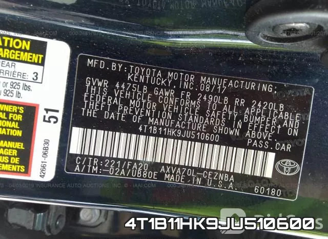 4T1B11HK9JU510600 фото 10