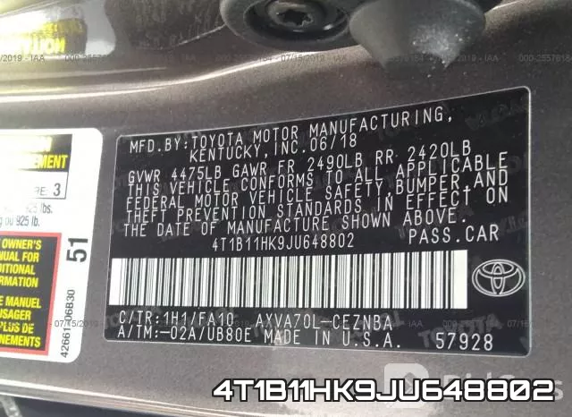 4T1B11HK9JU648802 фото 10