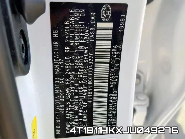4T1B11HKXJU049276 фото 2