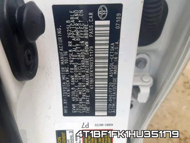 4T1BF1FK1HU351179 фото 2