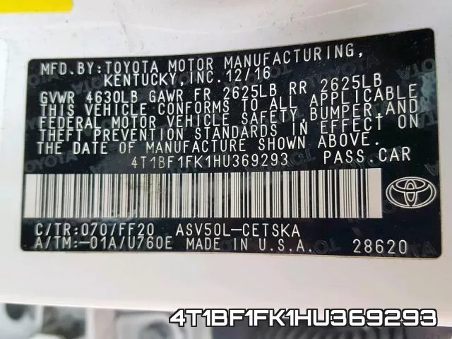 4T1BF1FK1HU369293 фото 2