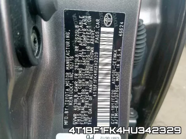 4T1BF1FK4HU342329 фото 2