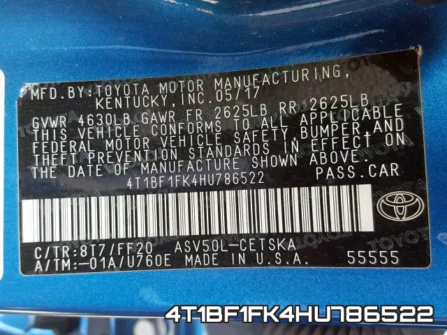 4T1BF1FK4HU786522 фото 2