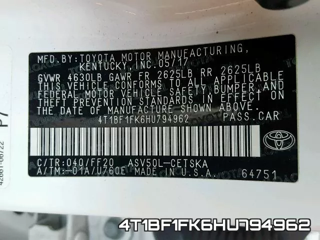 4T1BF1FK6HU794962 фото 2