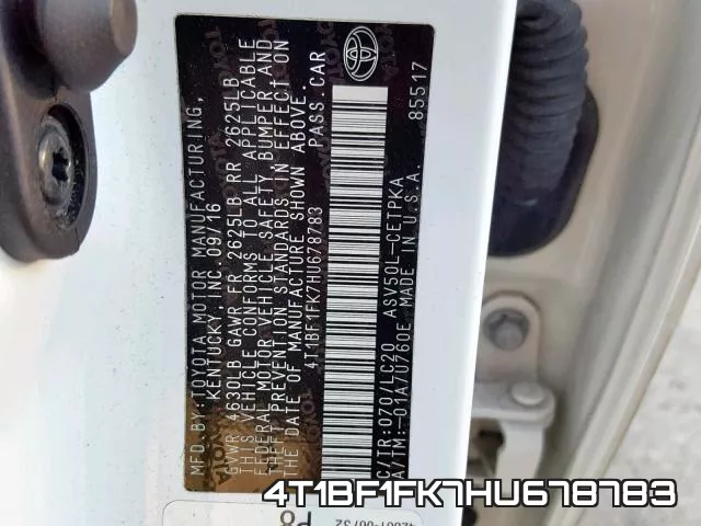 4T1BF1FK7HU678783 фото 2