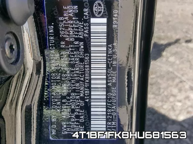 4T1BF1FK8HU681563 фото 2