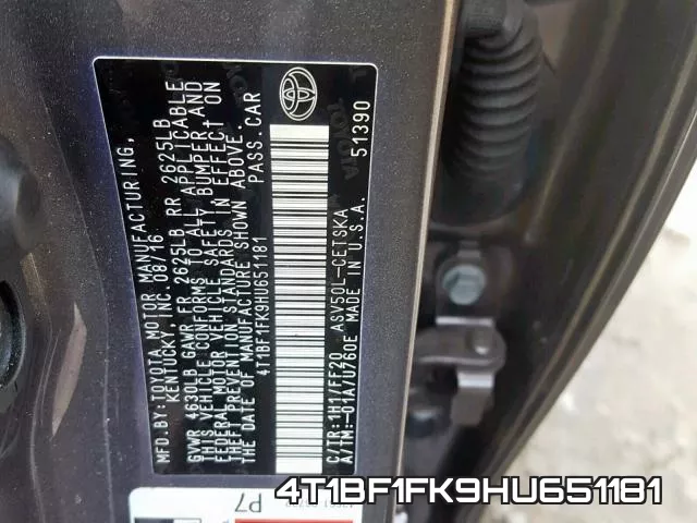 4T1BF1FK9HU651181 фото 2