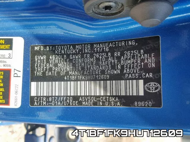 4T1BF1FK9HU712609 фото 2