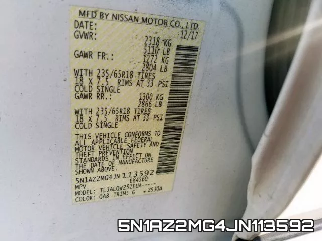 5N1AZ2MG4JN113592 фото 2