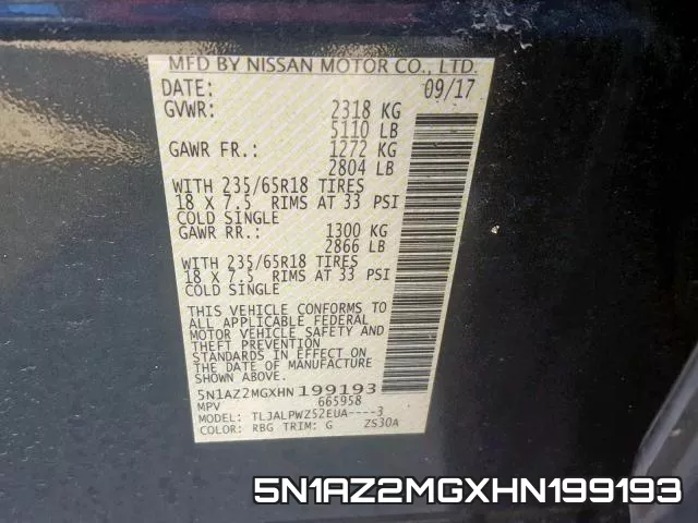 5N1AZ2MGXHN199193 фото 2