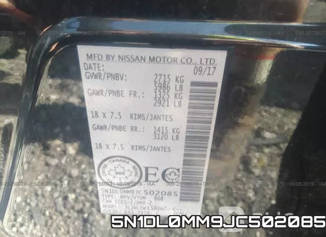 5N1DL0MM9JC502085 фото 10