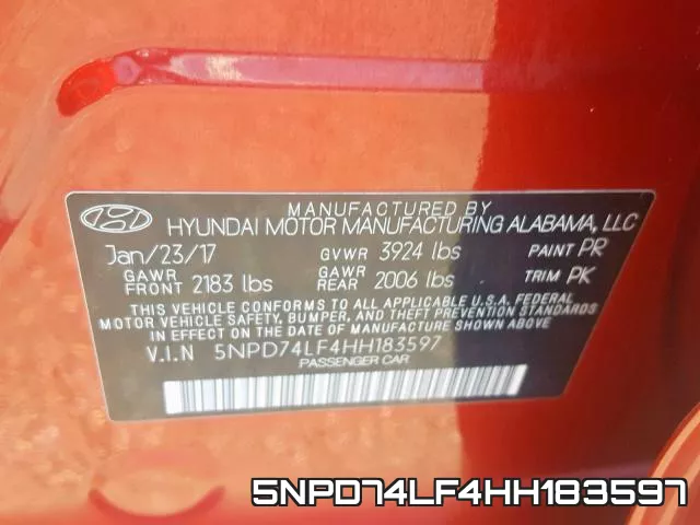 5NPD74LF4HH183597 фото 2