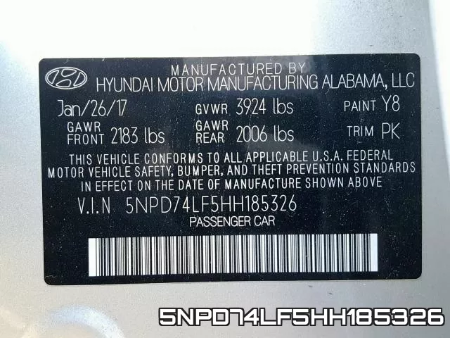 5NPD74LF5HH185326 фото 2