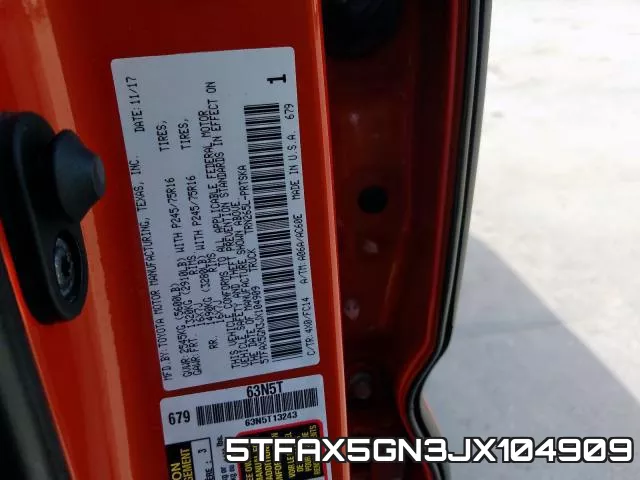 5TFAX5GN3JX104909 фото 2