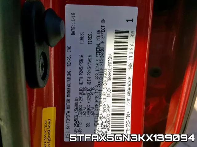 5TFAX5GN3KX139094 фото 2