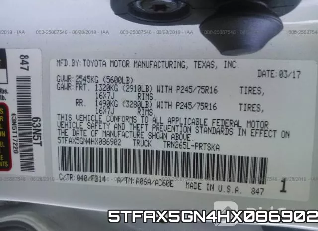 5TFAX5GN4HX086902 фото 10