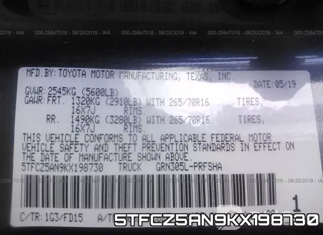 5TFCZ5AN9KX198730 фото 10
