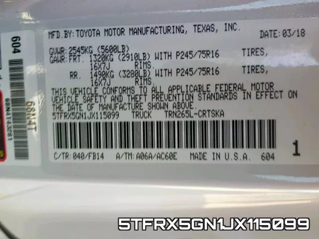 5TFRX5GN1JX115099 фото 2