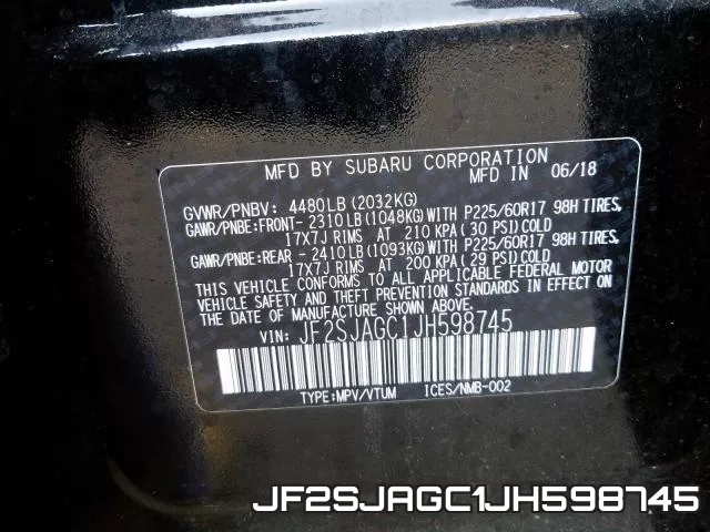 JF2SJAGC1JH598745 фото 2