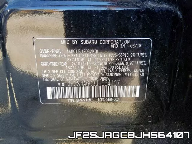 JF2SJAGC8JH564107 фото 2