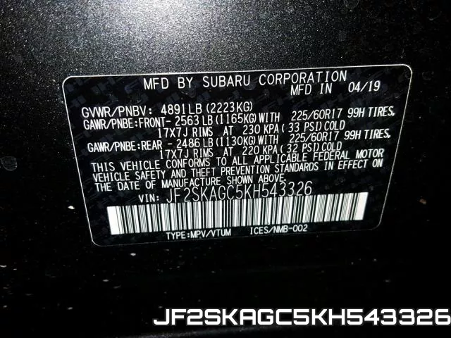 JF2SKAGC5KH543326 фото 2