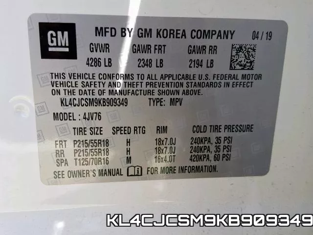 KL4CJCSM9KB909349 фото 2