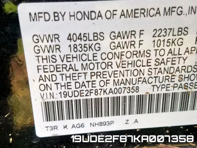 19UDE2F87KA007358 фото 2