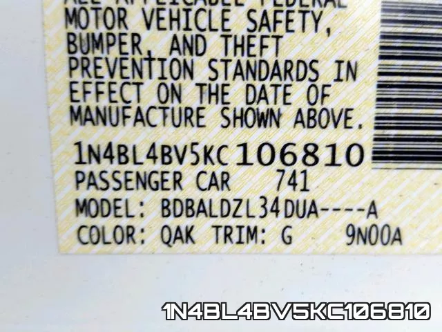 1N4BL4BV5KC106810 фото 2