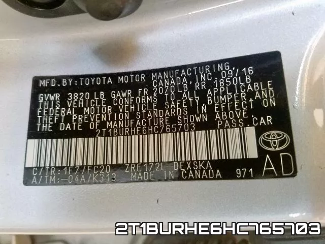 2T1BURHE6HC765703 фото 2