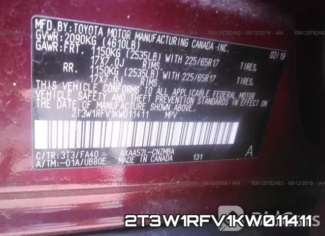 2T3W1RFV1KW011411 фото 10