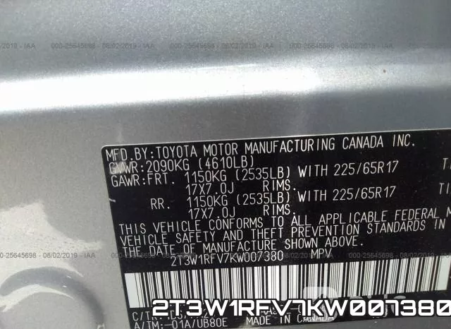 2T3W1RFV7KW007380 фото 10