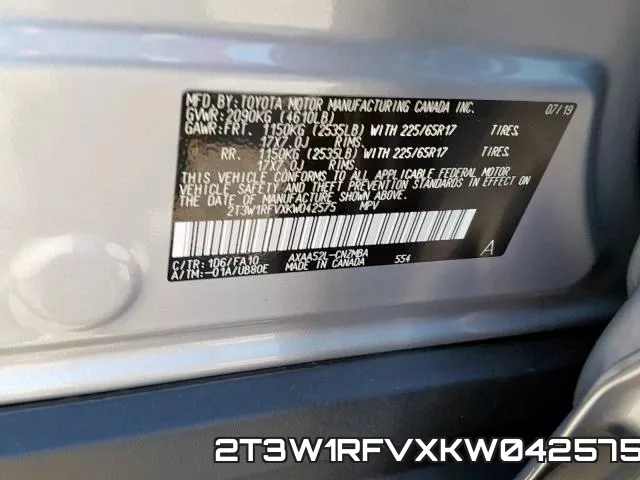 2T3W1RFVXKW042575 фото 2