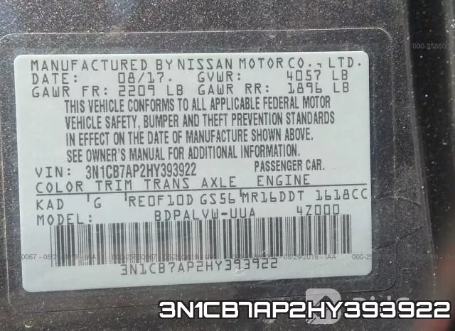 3N1CB7AP2HY393922 фото 10