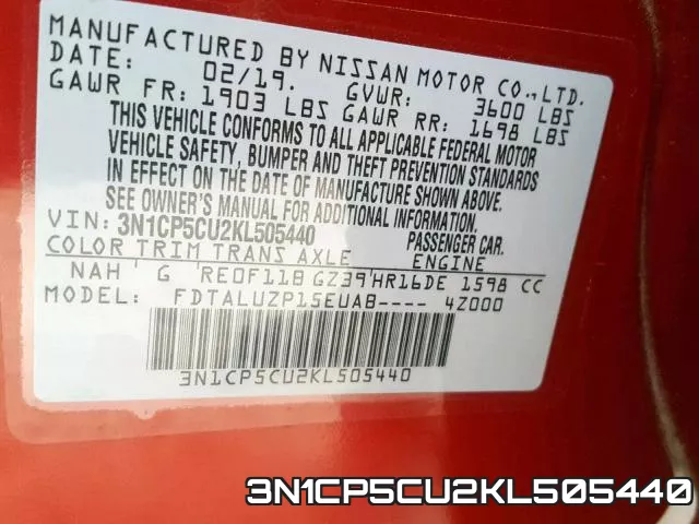 3N1CP5CU2KL505440 фото 2