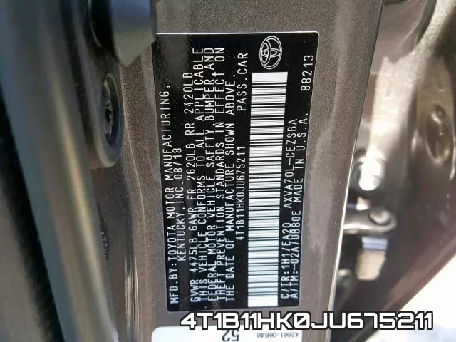 4T1B11HK0JU675211 фото 2
