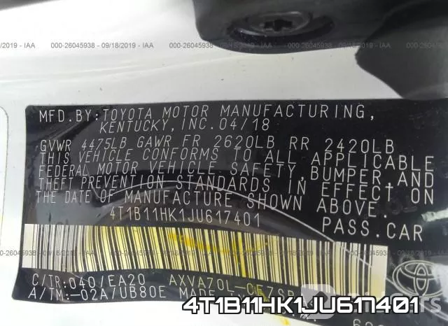 4T1B11HK1JU617401 фото 10