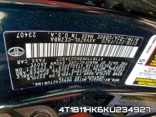 4T1B11HK6KU234927 фото 2
