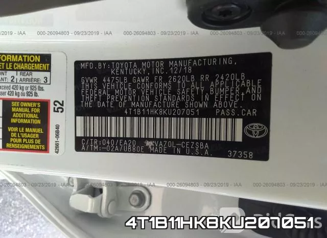4T1B11HK8KU207051 фото 10