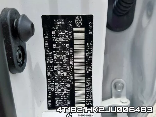 4T1B21HK2JU006483 фото 2