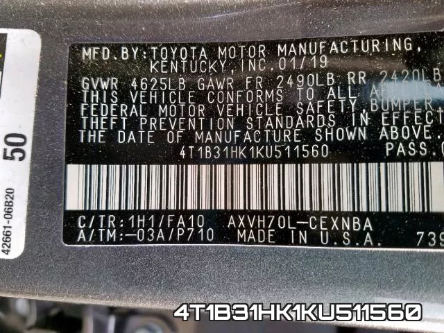 4T1B31HK1KU511560 фото 2