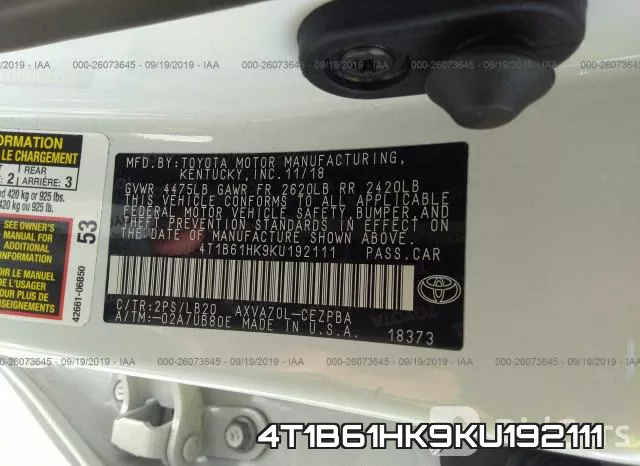 4T1B61HK9KU192111 фото 9