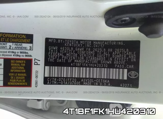 4T1BF1FK1HU420310 фото 10
