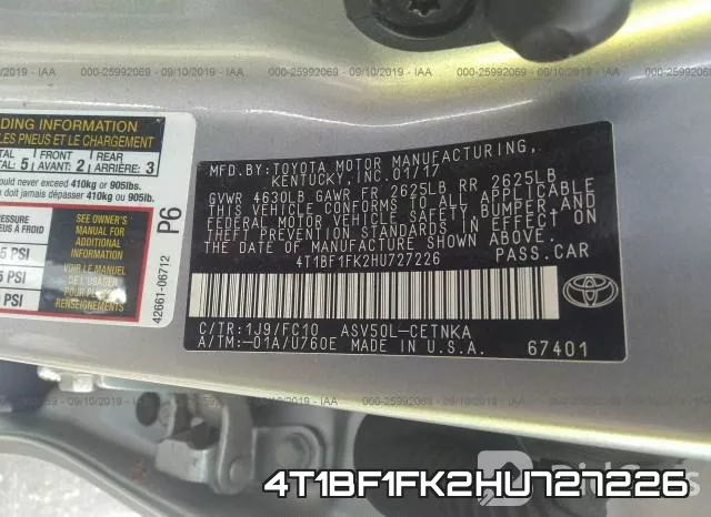 4T1BF1FK2HU727226 фото 10